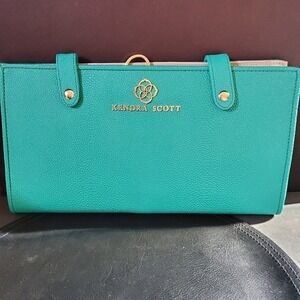 Kendra Scott Teal Pebbled Jewelry Travel Organizer Case Gold Hardware Logo